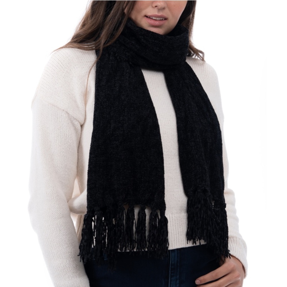 New! Style & Co Women's Black Fringe-Trim Chenille Scarf, Created for Macy's